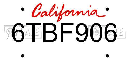 6TBF906 California License Plate