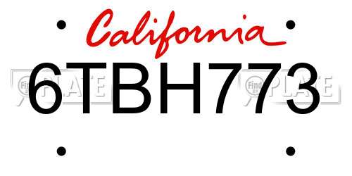 6TBH773 California License Plate