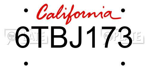 6TBJ173 California License Plate