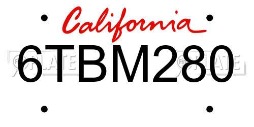 6TBM280 California License Plate