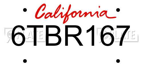 6TBR167 California License Plate