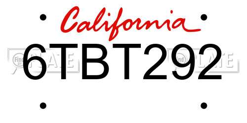 6TBT292 California License Plate
