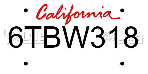 6TBW318 California License Plate