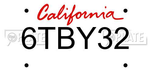 6TBY32 California License Plate