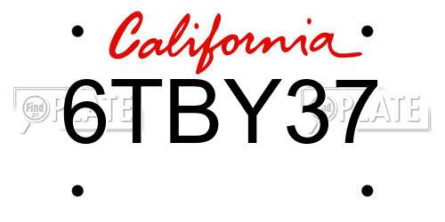 6TBY37 California License Plate