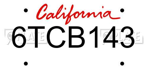 6TCB143 California License Plate
