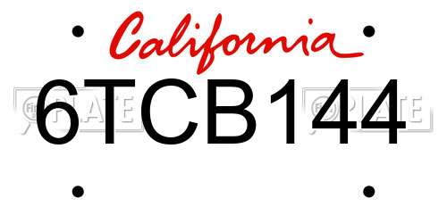 6TCB144 California License Plate