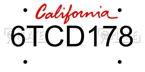 6TCD178 California License Plate