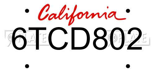 6TCD802 California License Plate