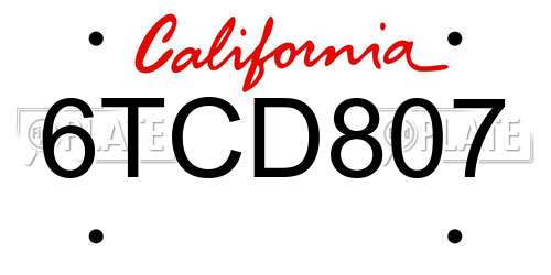 6TCD807 California License Plate