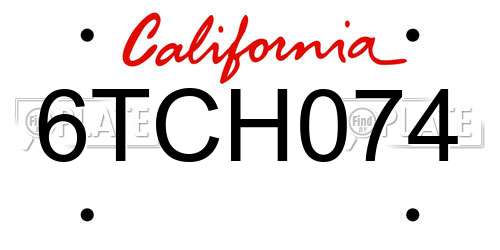 6TCH074 California License Plate