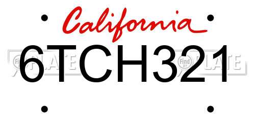 6TCH321 California License Plate