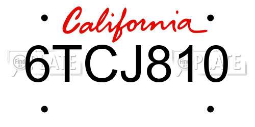 6TCJ810 California License Plate