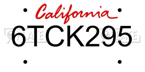 6TCK295 California License Plate
