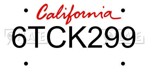 6TCK299 California License Plate