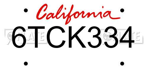 6TCK334 California License Plate
