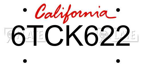 6TCK622 California License Plate