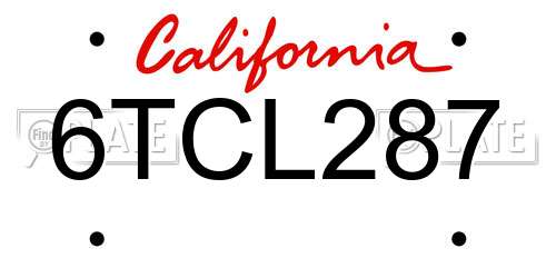 6TCL287 California License Plate