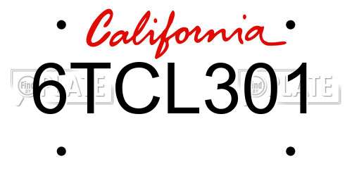 6TCL301 California License Plate