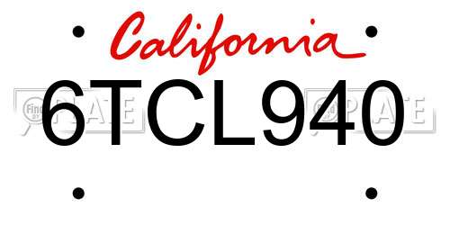 6TCL940 California License Plate