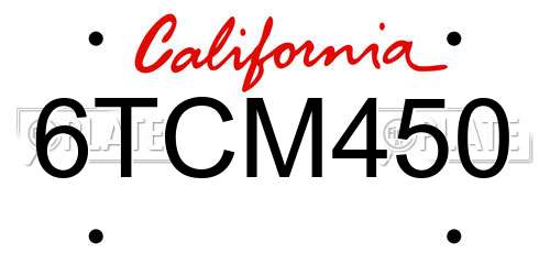 6TCM450 California License Plate
