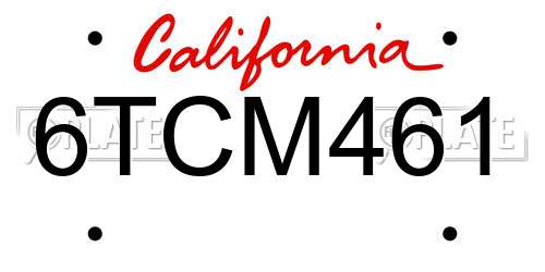 6TCM461 California License Plate