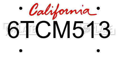 6TCM513 California License Plate