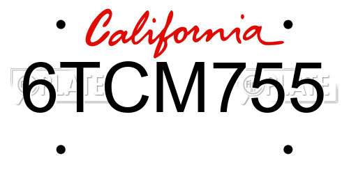 6TCM755 California License Plate