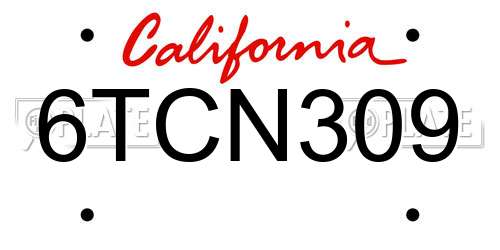 6TCN309 California License Plate