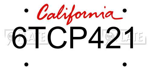 6TCP421 California License Plate