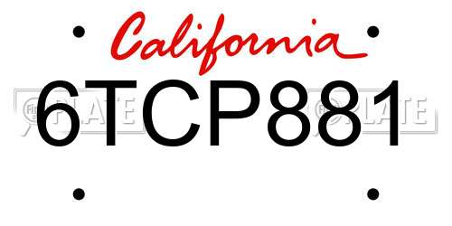 6TCP881 California License Plate