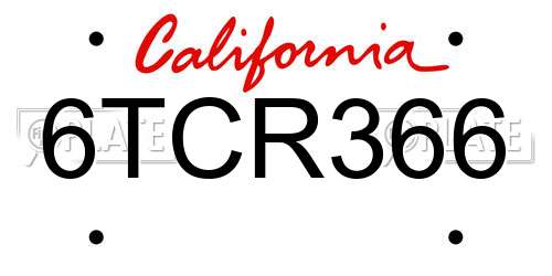 6TCR366 California License Plate