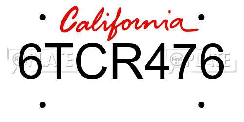 6TCR476 California License Plate