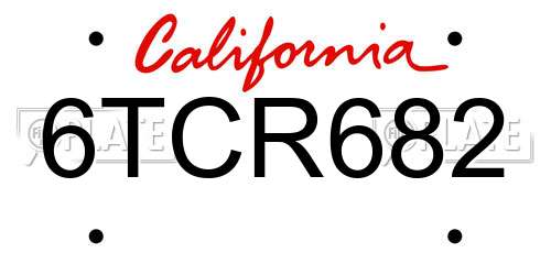 6TCR682 California License Plate