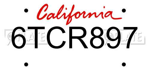 6TCR897 California License Plate