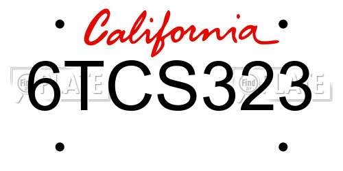 6TCS323 California License Plate