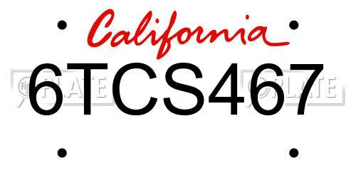 6TCS467 California License Plate