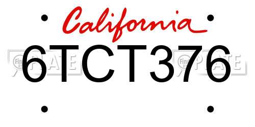 6TCT376 California License Plate