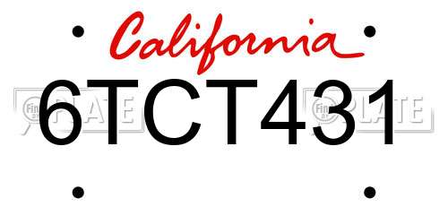 6TCT431 California License Plate