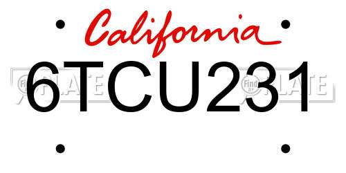 6TCU231 California License Plate