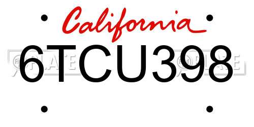 6TCU398 California License Plate