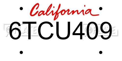 6TCU409 California License Plate