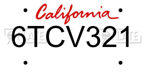 6TCV321 California License Plate