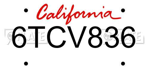 6TCV836 California License Plate