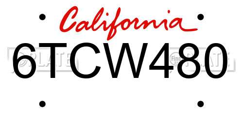 6TCW480 California License Plate