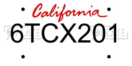 6TCX201 California License Plate