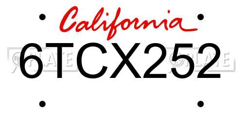 6TCX252 California License Plate