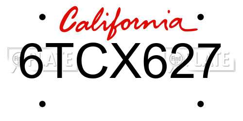 6TCX627 California License Plate