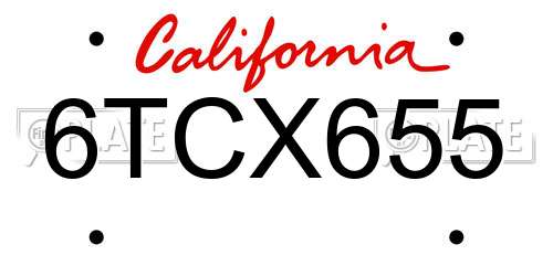 6TCX655 California License Plate