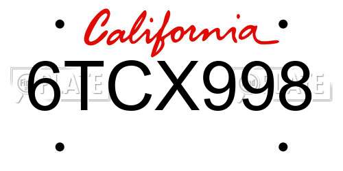 6TCX998 California License Plate